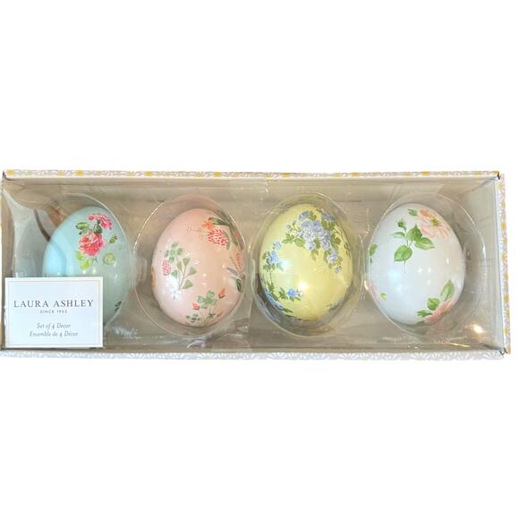 Laura Ashley Spring Floral Decorative Ceramic Easter Eggs Set Of 4 New In Box - Picture 2 of 6